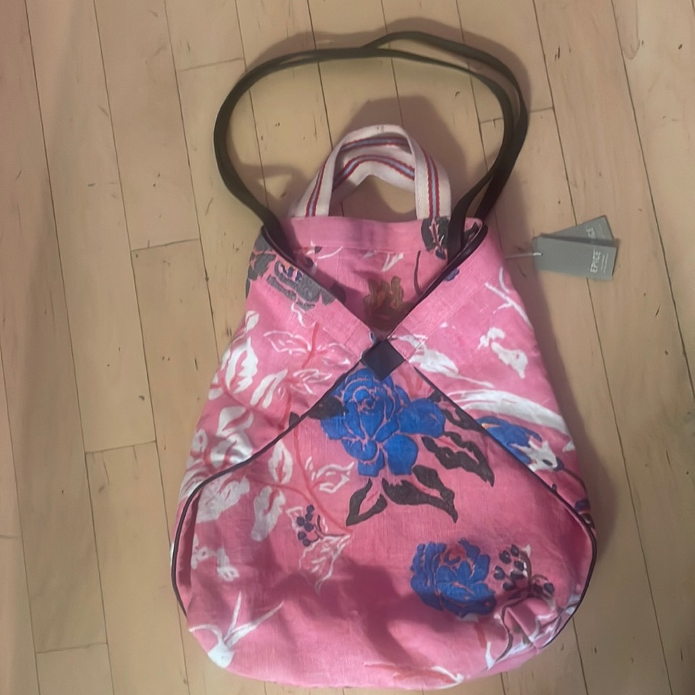 EPICE PARIS PINK FLORAL COTTON LINEN TOTE
